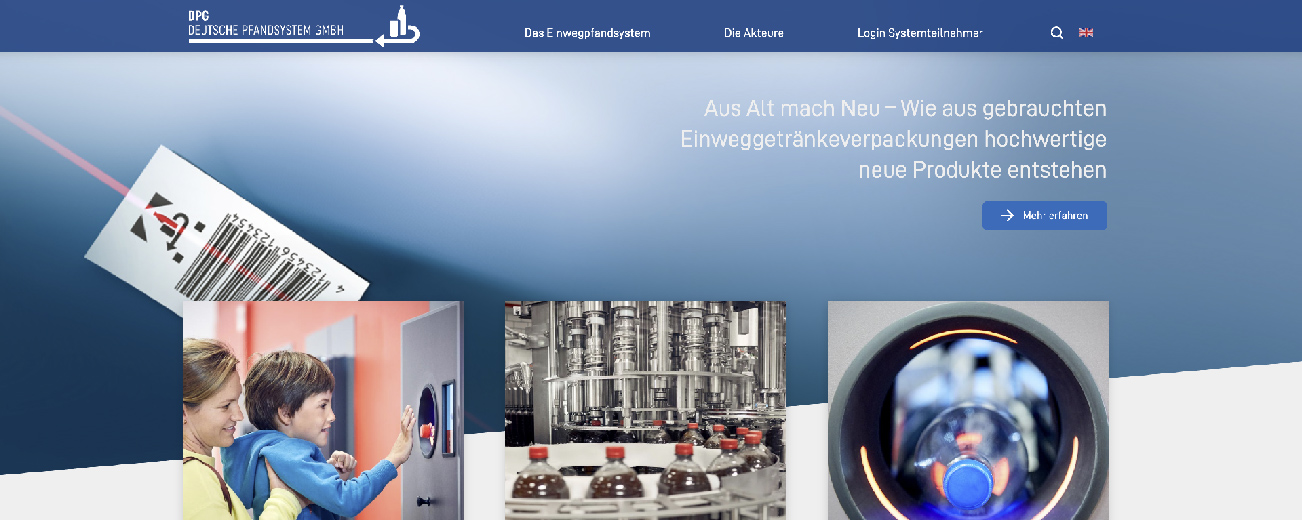 Startseite des responsive Webdesigns für das deutsche Pfandsystem
