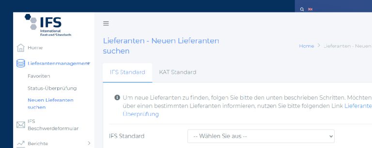 Screen aus der Zertifikat Software von IFS